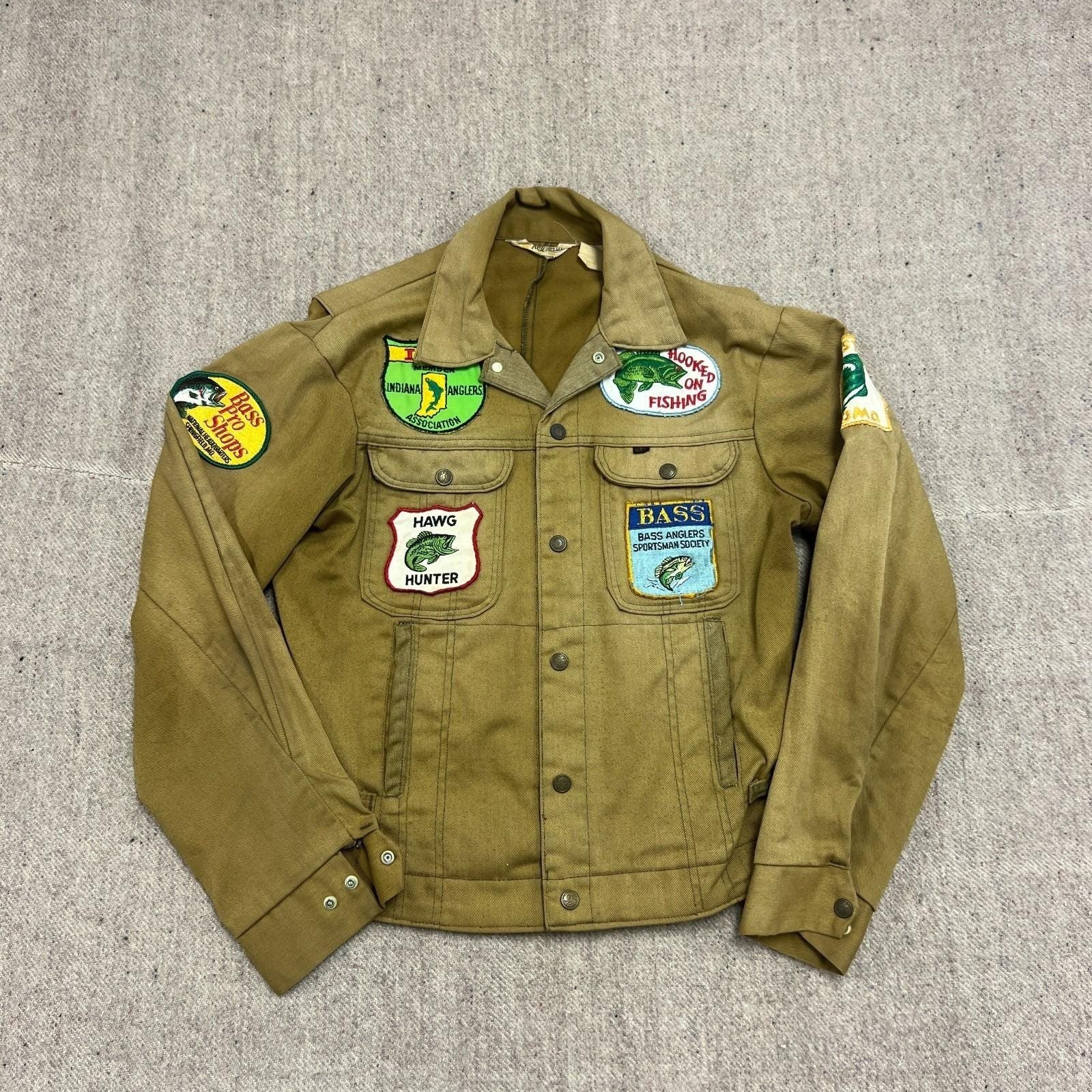 Vintage Key Imperial Denim Jacket Mens Medium Brown 1970s Bass Fishing Usa
